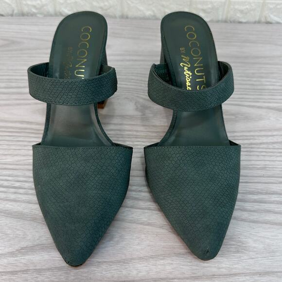 Coconuts by Matisse Sandals 6M Riley Pointed Toe Block Heel Slip-on Mules Green - Picture 2 of 8